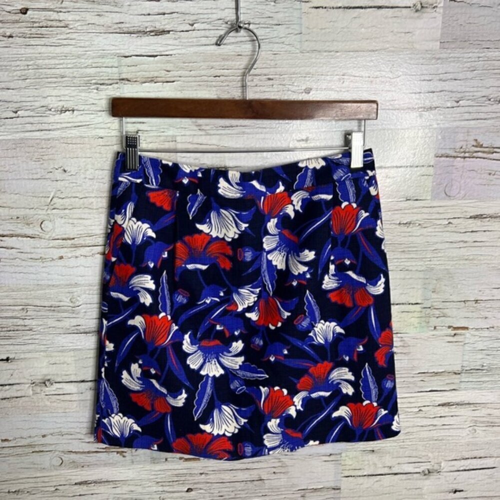 J. Crew black  blue red floral skirt size 2